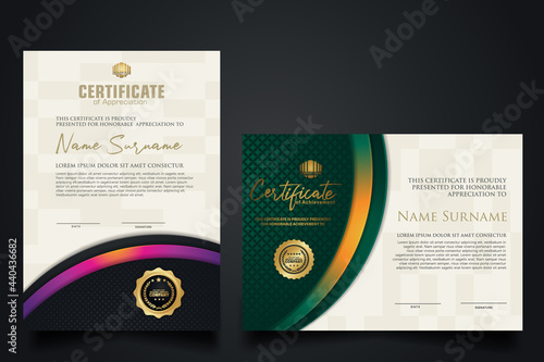 certificate template with Luxury realistic texture pattern and dynamic shapes composition gradient colors,diploma,Vector illustration