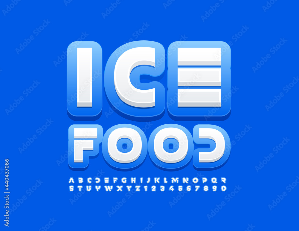 Vector modern concept Ice Food. Techno style Font. Creative futuristic Alphabet Letters and Numbers set