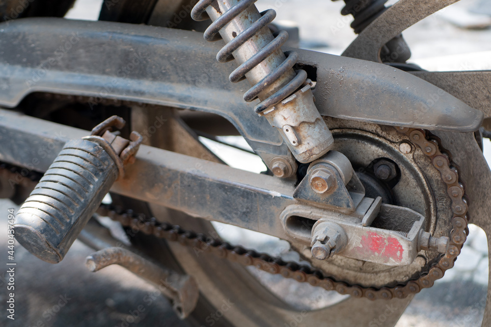 motorcycle chain is rusty with push step and shockbreaker motorcycle chain is rusty with push step and shockbreaker