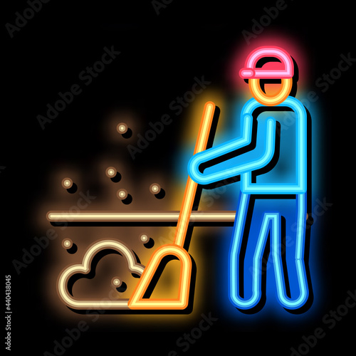 janitor sweep neon light sign vector. Glowing bright icon janitor sweep sign. transparent symbol illustration