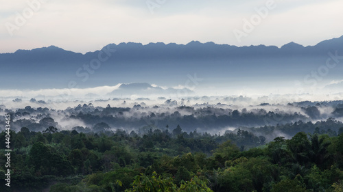 mountains in the morning with fog