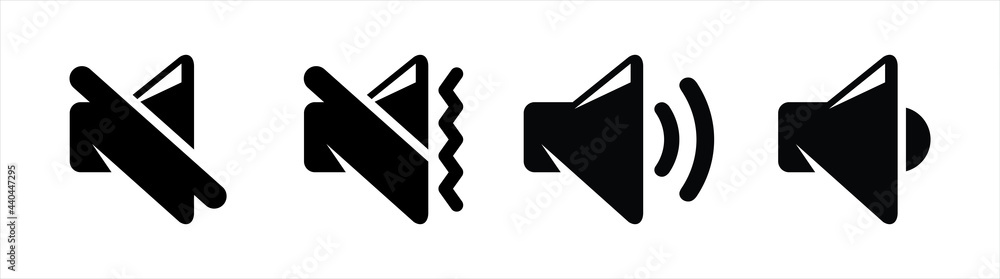 Set of volume icons isolated on white background. Black 3D volume sound vector illustration. Set of volume icons isolated on white background. Black 3D volume sound vector illustration.