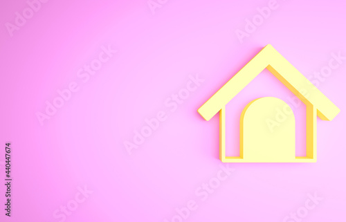 Yellow Dog house icon isolated on pink background. Dog kennel. Minimalism concept. 3d illustration 3D render