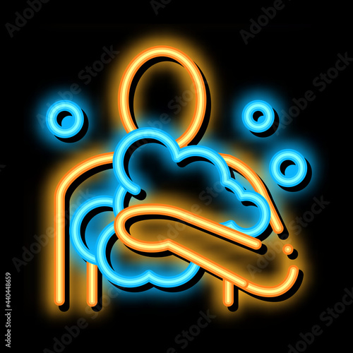 man in soap suds neon light sign vector. Glowing bright icon man in soap suds sign. transparent symbol illustration
