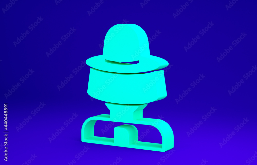 Green Beekeeper with protect hat icon isolated on blue background. Special protective uniform. Minimalism concept. 3d illustration 3D render Green Beekeeper with protect hat icon isolated on blue background. Special protective uniform. Minimalism concept. 3d illustration 3D render