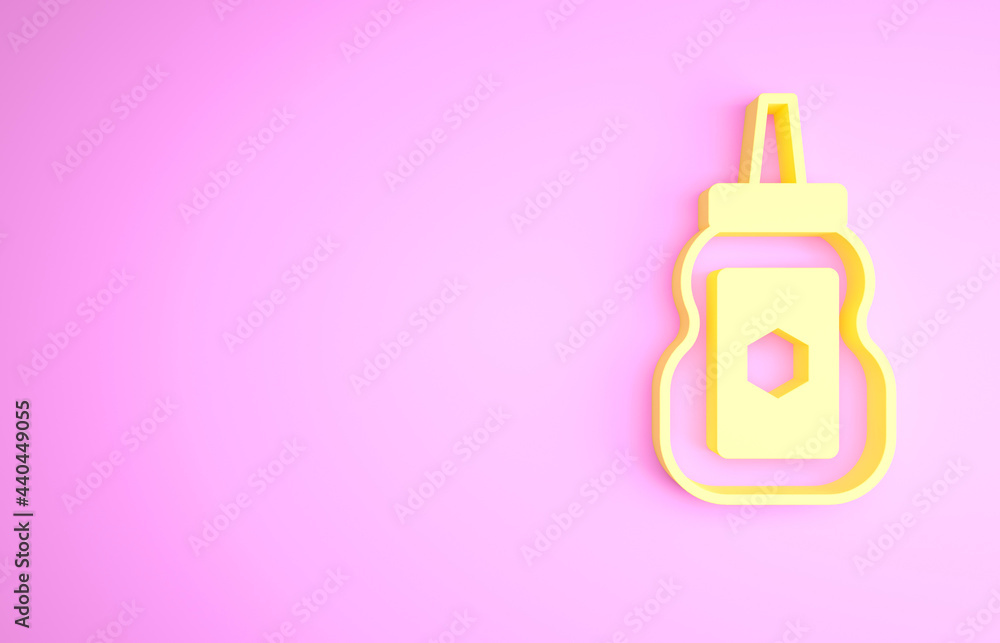 Fototapeta premium Yellow Jar of honey icon isolated on pink background. Food bank. Sweet natural food symbol. Minimalism concept. 3d illustration 3D render