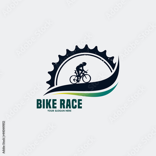 bike vintage logo template gear and cyclist