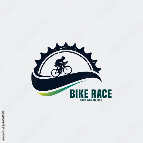 bike vintage logo template gear and cyclist