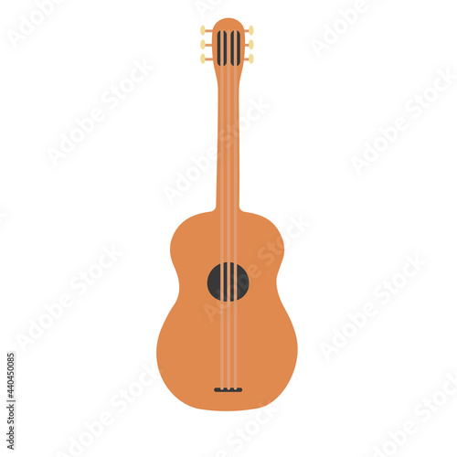 Guitar isolated on white background. Flat icon. Clip art of musical instrument. Cartoon vector illustration. Design for sticker, logo, pattern, greeting card
