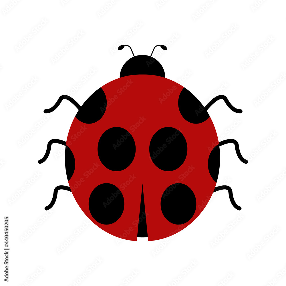 Ladybug isolated on white background. Cute cartoon clip art. Insect silhouette. Flat vector illustration. For postcard, wrapping, pattern Ladybug isolated on white background. Cute cartoon clip art. Insect silhouette. Flat vector illustration. For postcard, wrapping, pattern