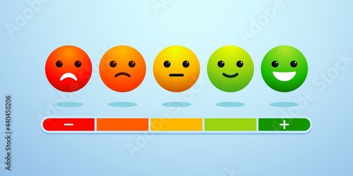 Feedback emotion scale icon vector. Customers feedback review concept in 3d vector Illustration. Measuring review opinions approval recommendation status