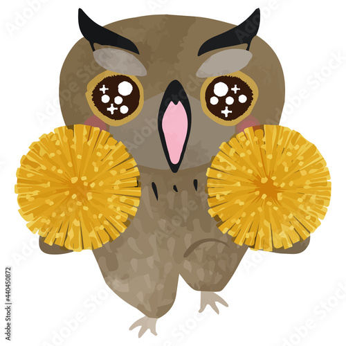 An owl that raises a bonbon and supports it