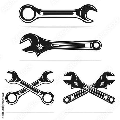 vintage wrench vector in white background,silhouette,template,black,logo garage