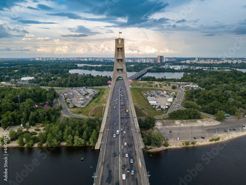 North bridge in Kiev. Aerial drone view.