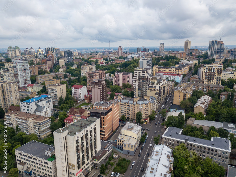 Houses in the center in Kiev. Aerial drone view.