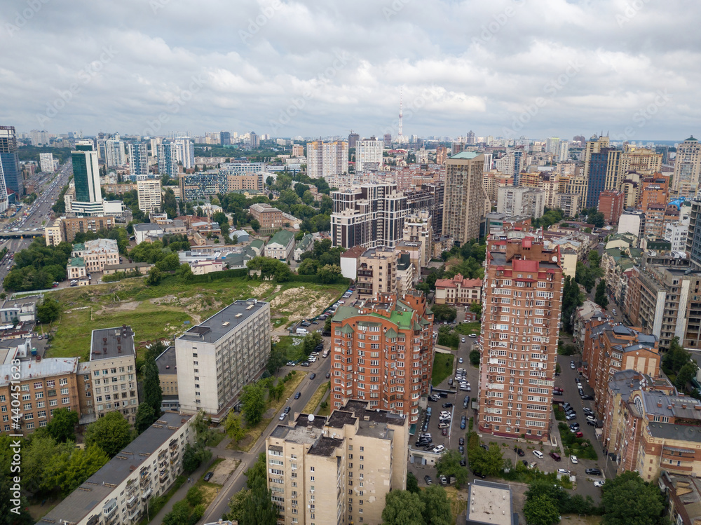 Houses in the center in Kiev. Aerial drone view.