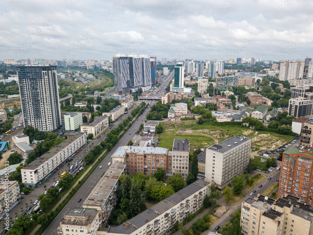 Obraz Houses in the center in Kiev. Aerial drone view.