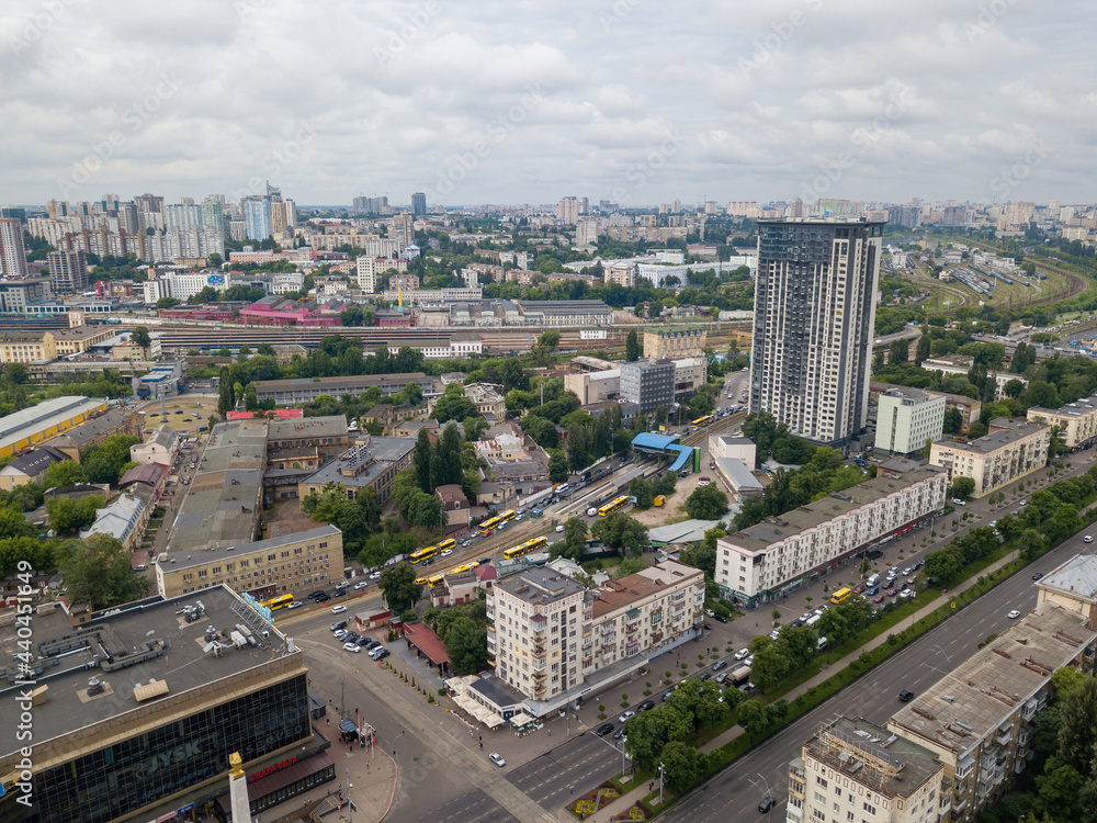 Fototapeta premium Houses in the center in Kiev. Aerial drone view.