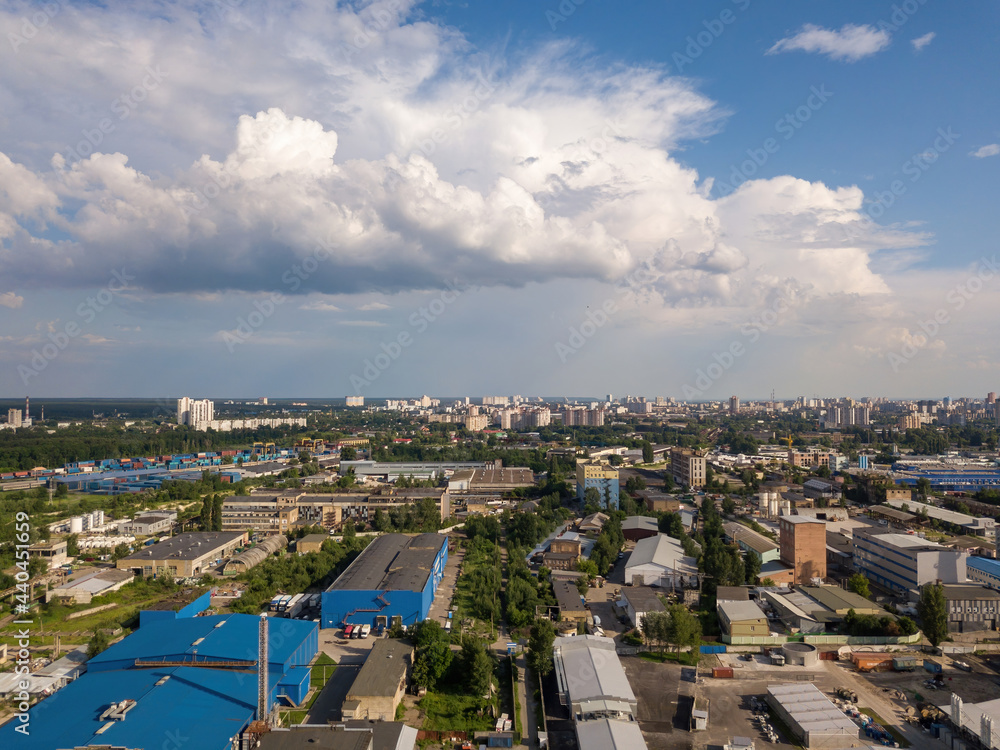 Fototapeta premium Industrial area in Kiev. Aerial drone view.
