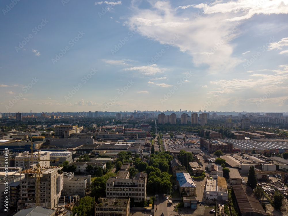 Industrial area in Kiev. Aerial drone view.