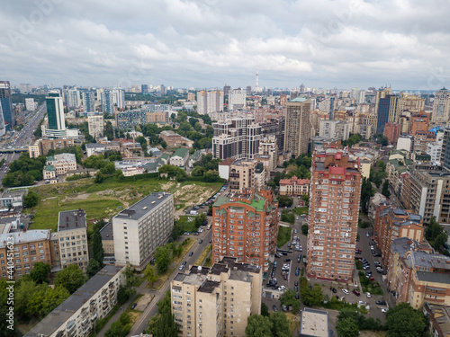 Houses in the center in Kiev. Aerial drone view.