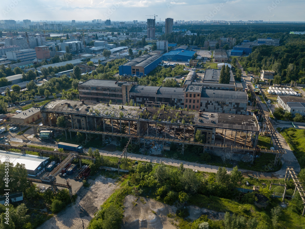 Industrial area in Kiev. Aerial drone view.