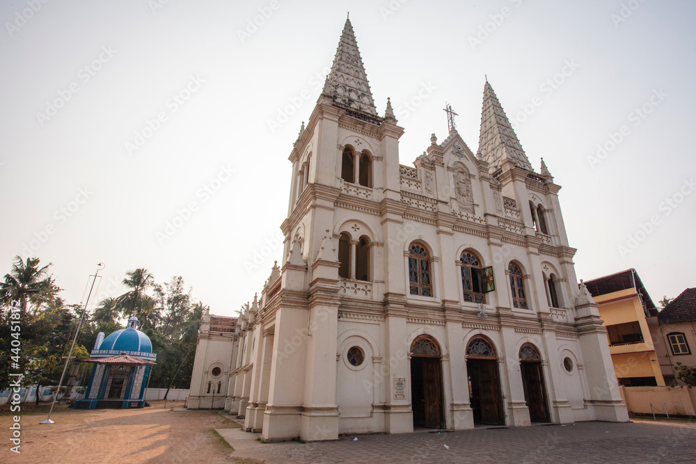 Facade of the Santa Cruz Basilica cathedral inside Fort Kochi, Kochin, Kerala, South India