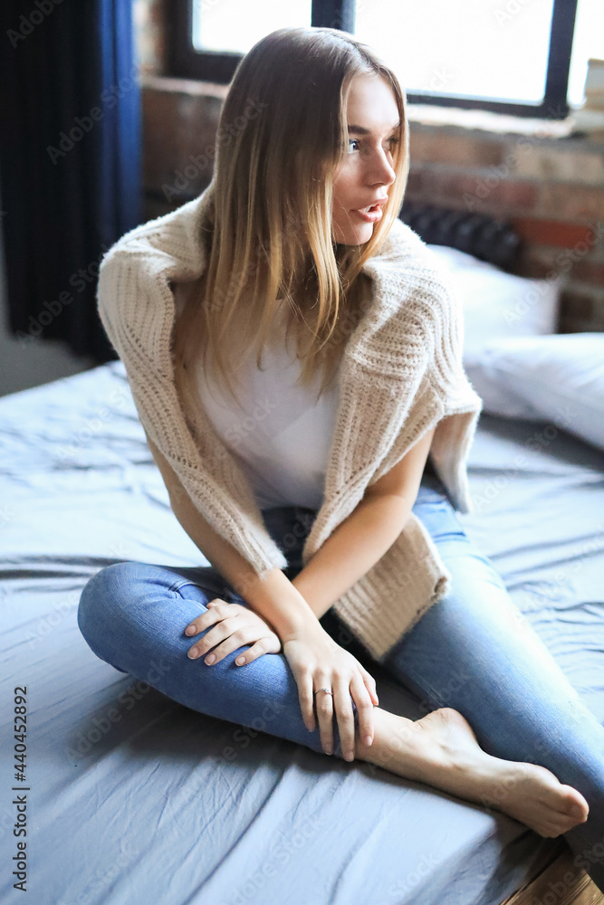 Morning in bed
Lifestyle. Lovely girl in bed with a laptop
