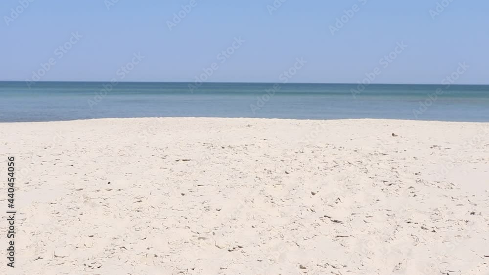A young couple is walking along the beach. In summer, when it's warm, hold hands. A young couple is walking along the beach. In summer, when it's warm, hold hands.