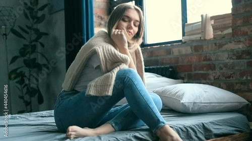 Morning in bed
Lifestyle. Lovely girl in bed with a laptop
