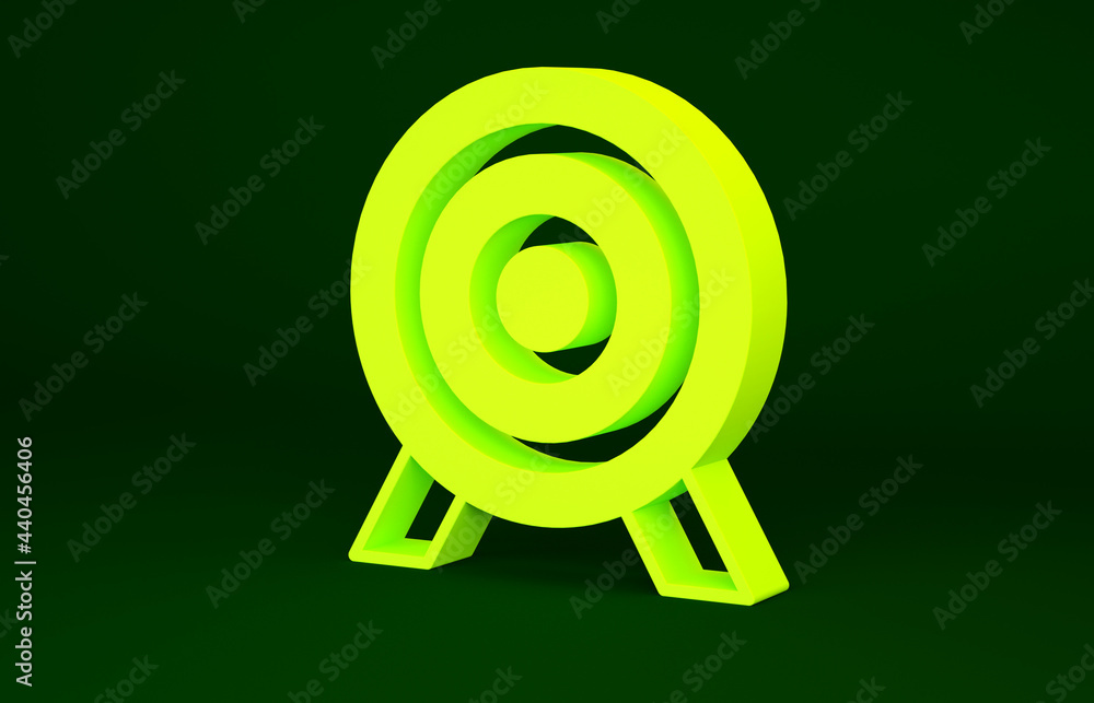 Yellow Target financial goal concept icon isolated on green background. Symbolic goals achievement, success. Minimalism concept. 3d illustration 3D render Yellow Target financial goal concept icon isolated on green background. Symbolic goals achievement, success. Minimalism concept. 3d illustration 3D render