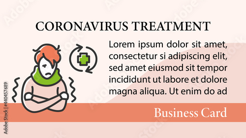 Ill person business card.Covid reinfected marketing template.Covid disease repeated infection and immunity failure abstract design.Presentation with information.Layout illustration page with icon 
