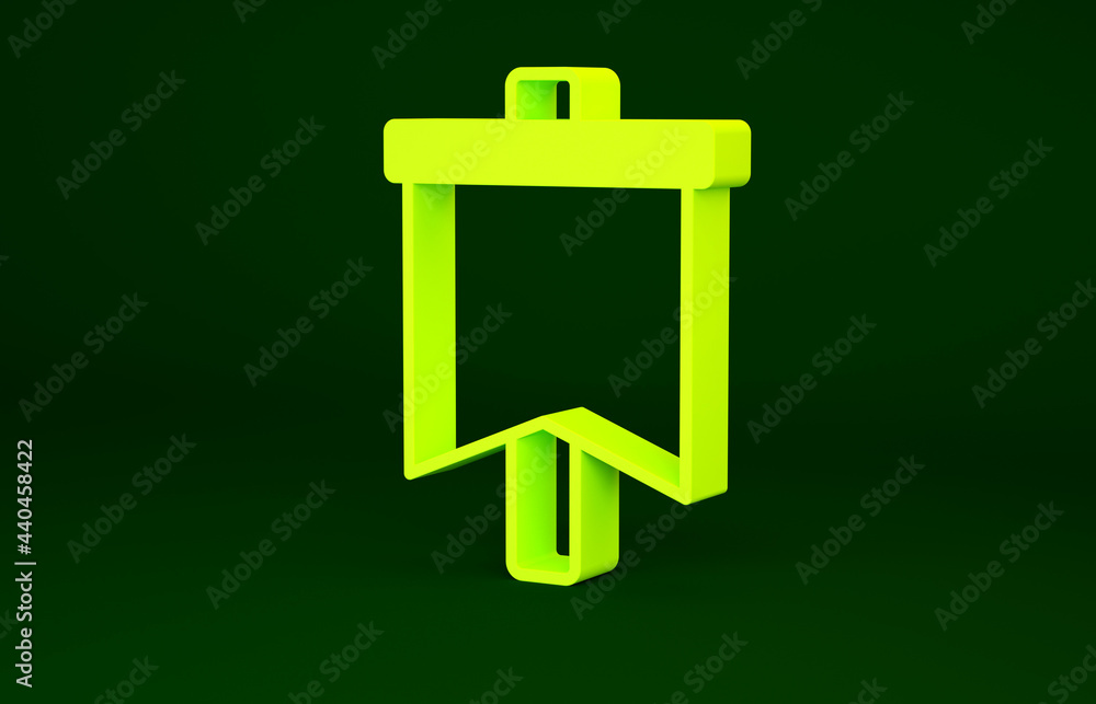 Yellow Flag icon isolated on green background. Victory, winning and conquer adversity concept. Minimalism concept. 3d illustration 3D render