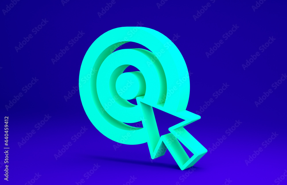 Green Target with arrow icon isolated on blue background. Dart board sign. Archery board icon. Dartboard sign. Business goal concept. Minimalism concept. 3d illustration 3D render Green Target with arrow icon isolated on blue background. Dart board sign. Archery board icon. Dartboard sign. Business goal concept. Minimalism concept. 3d illustration 3D render