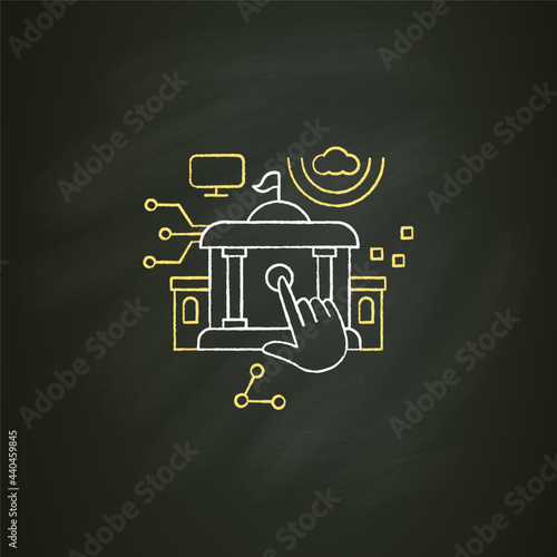 Electronic government chalk icon. Modern technologies. Digitalization. Solving public affairs online.Digital transformation concept. Isolated vector illustration on chalkboard