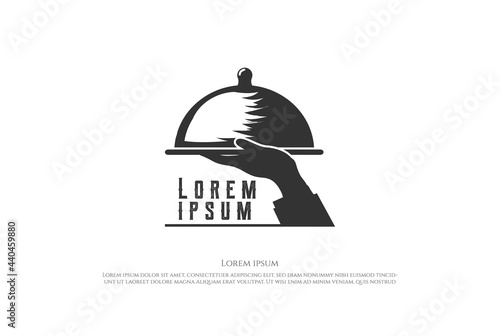 Retro Vintage Cloche Food Serving Tray for Catering, Restaurant Delivery Service Logo Design Vector