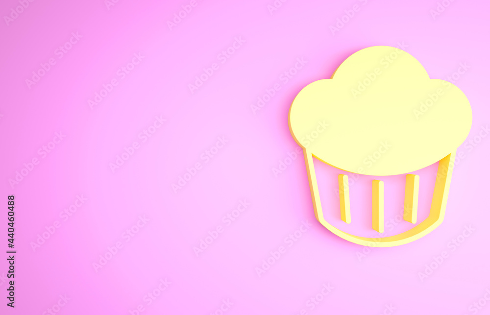 Yellow Cupcake icon isolated on pink background. Minimalism concept. 3d illustration 3D render Yellow Cupcake icon isolated on pink background. Minimalism concept. 3d illustration 3D render