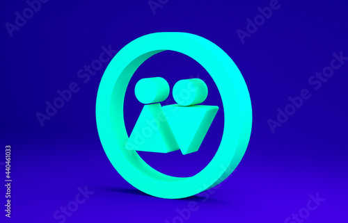 Green Toilet icon isolated on blue background. WC sign. Washroom. Minimalism concept. 3d illustration 3D render