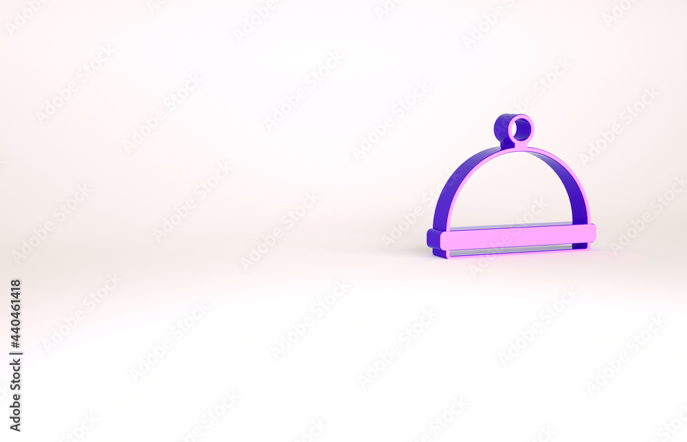 Obraz premium Purple Covered with a tray of food icon isolated on white background. Tray and lid sign. Restaurant cloche with lid. Kitchenware symbol. Minimalism concept. 3d illustration 3D render