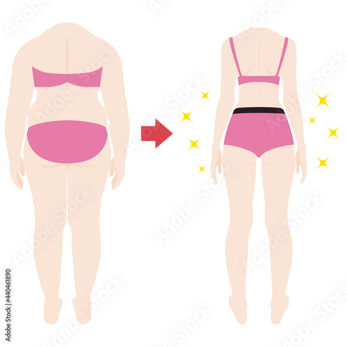 後ろ向きのダイエットのビフォーアフターのベクターイラスト素材