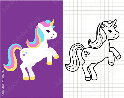 Unicorn coloring page.  Cute baby animals smiling. Silhouette vector flat illustration. Cutting file. Suitable for cutting software. Cricut, Silhouette
