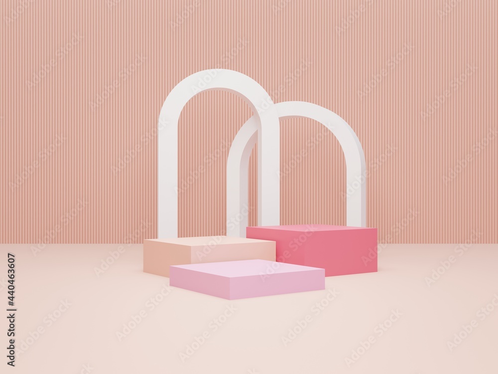 Pink podium minimal on Pink color background, Display for cosmetic perfume fashion natural product, simple clean design, luxury minimalist mockup - 3d render Pink podium minimal on Pink color background, Display for cosmetic perfume fashion natural product, simple clean design, luxury minimalist mockup - 3d render