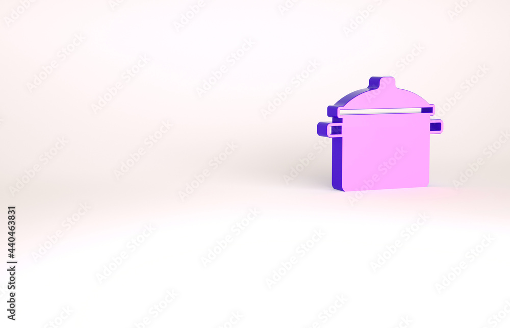 Purple Cooking pot icon isolated on white background. Boil or stew food symbol. Minimalism concept. 3d illustration 3D render Purple Cooking pot icon isolated on white background. Boil or stew food symbol. Minimalism concept. 3d illustration 3D render