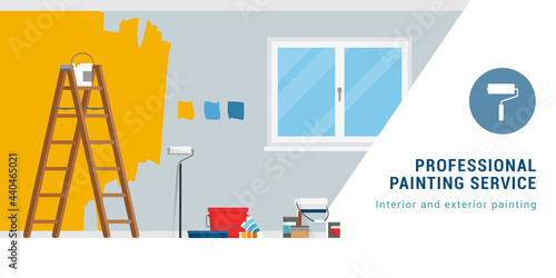 Professional painting service banner with work tools