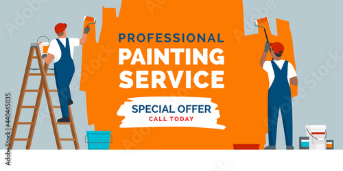 Professional painting service promotion and painters at work
