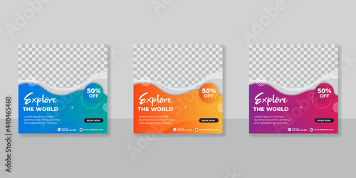 Social media design post travel, Template for social media post, template design for travel ads.