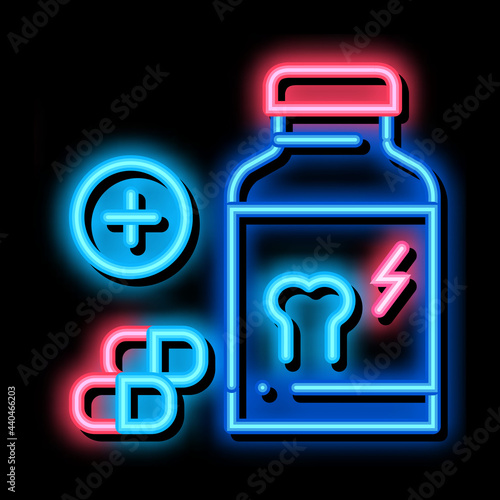 vitamin for strengthening bones neon light sign vector. Glowing bright icon vitamin for strengthening bones sign. transparent symbol illustration