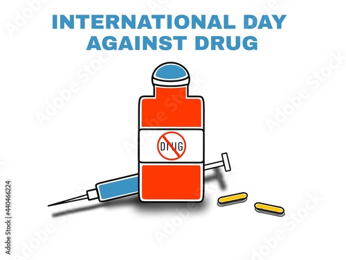 International day against drug Concept illustration, bottle injection and medicine illustration