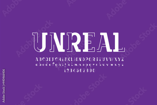 Concept font, modern trendy alphabet, original letters made of line and white pieces, vector illustration 10EPS