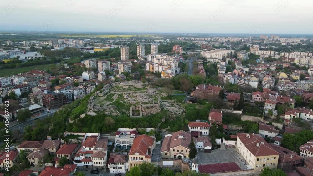 Amazing Aerial sunset view of Nebet tepe hill in City of Plovdiv, Bulgaria Amazing Aerial sunset view of Nebet tepe hill in City of Plovdiv, Bulgaria